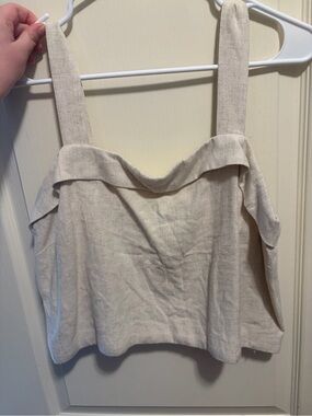 American Eagle Outfitters Cream Linen Square-Neck Tank